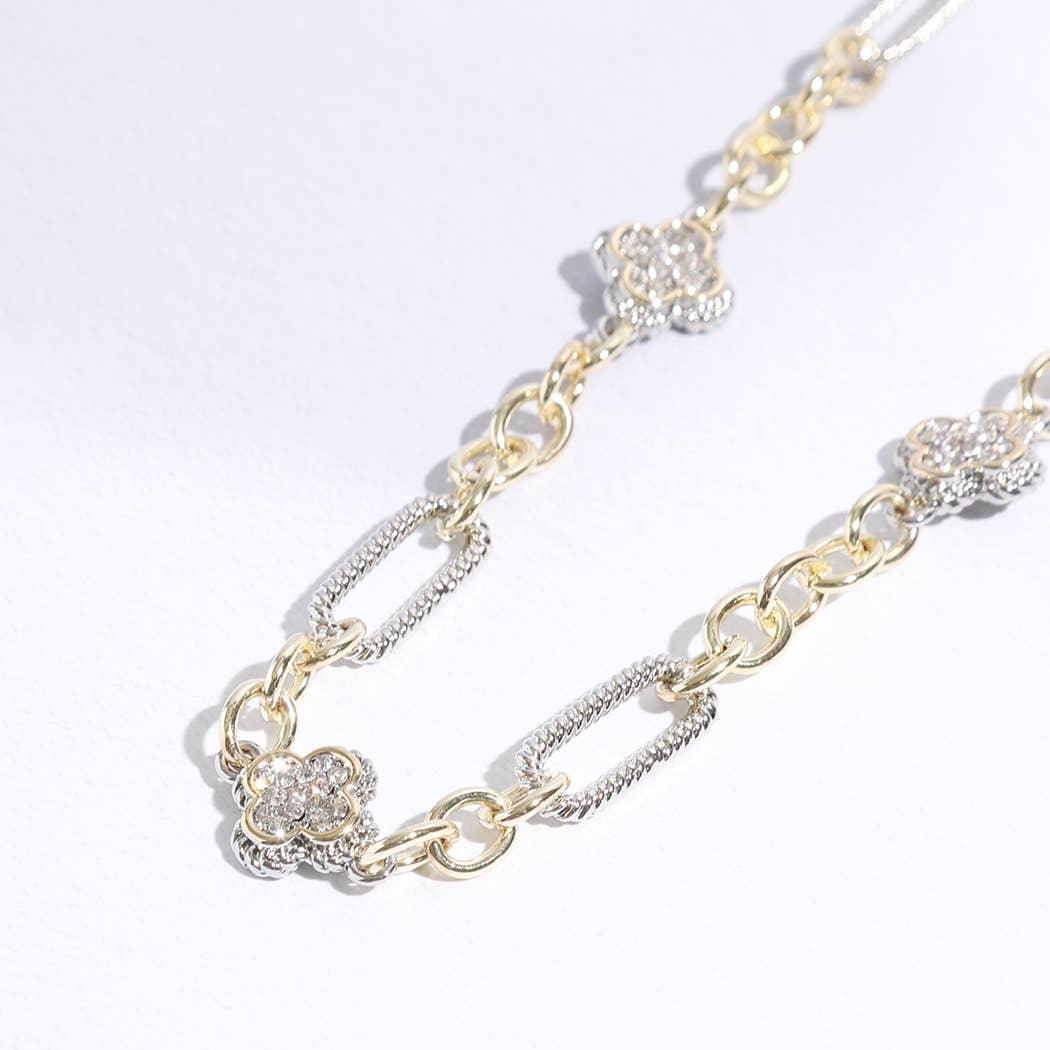 CZ Clover Pendant Multi-Toned Link Necklace Product Image