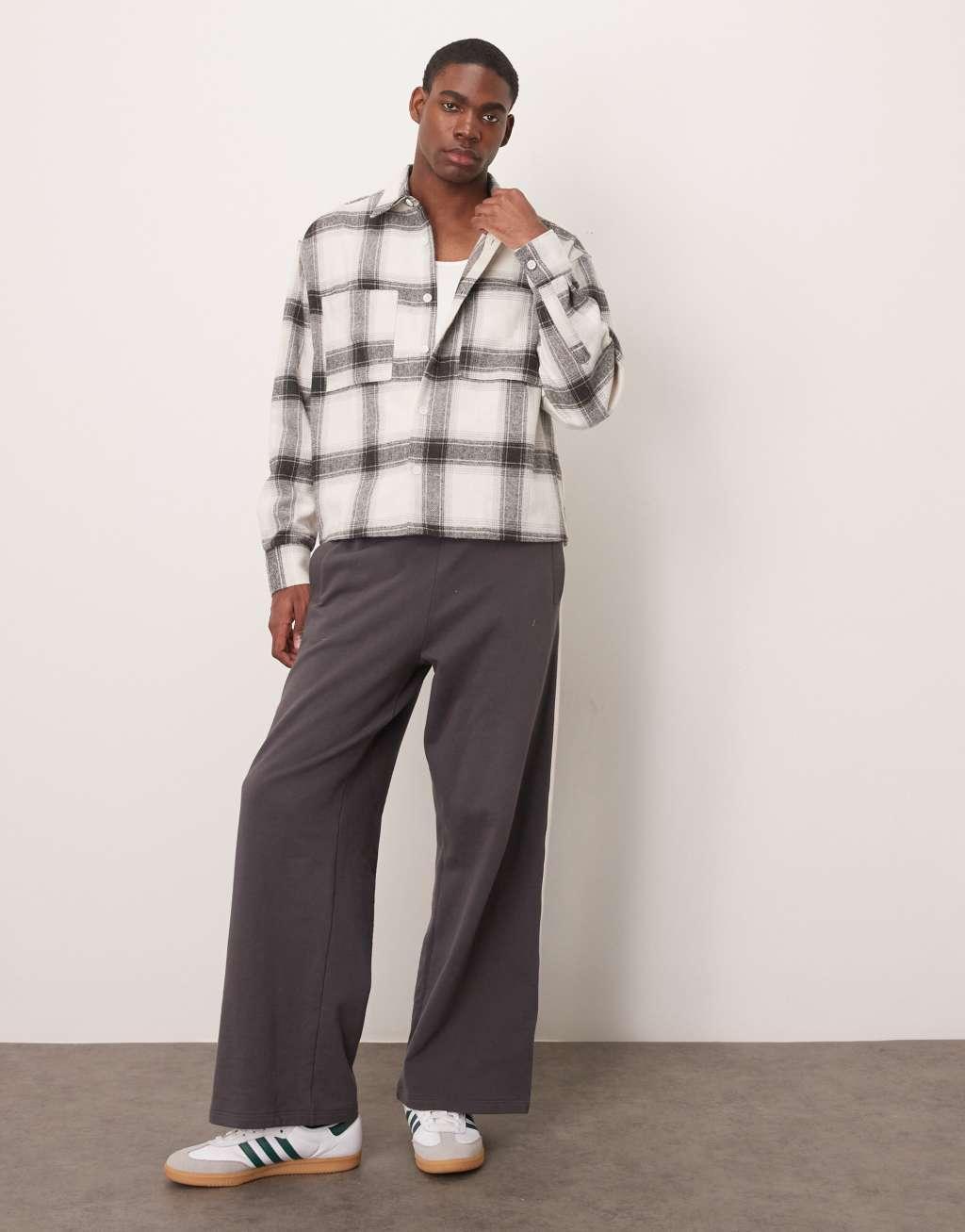 ASOS DESIGN oversized boxy brushed shirt in black and white oversized check Product Image