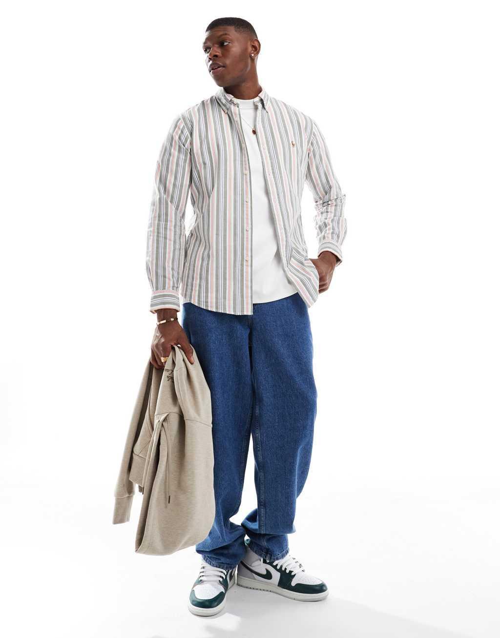 Polo Ralph Lauren icon logo oxford shirt in multi stripe Product Image