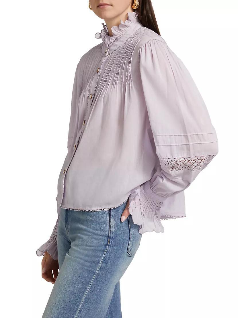 Pintuck Cotton Stand-Collar Blouse Product Image