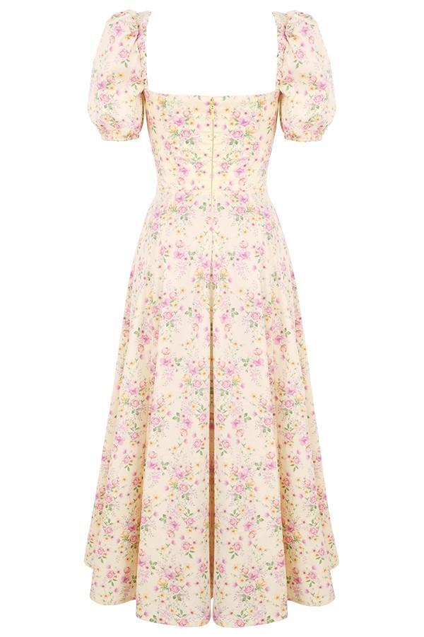Tallulah Lemon Floral Puff Sleeve Midi Sundress Product Image
