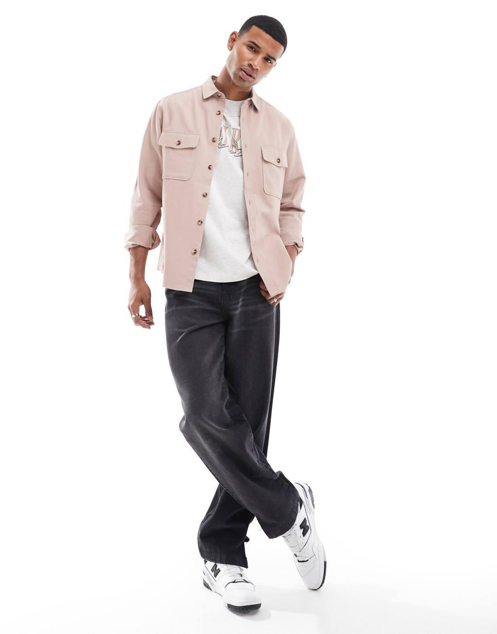 ASOS DESIGN cotton overshirt in dusty pink Product Image