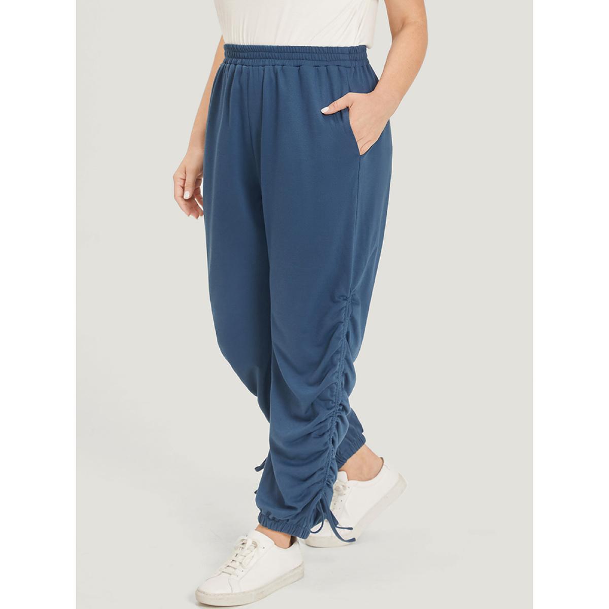 Solid Pocket Drawstring Hem Elastic Waist Sweatpants Aegean Plus Size Women Casual Dailywear Plain 14-16/1X Bloomchic Product Image