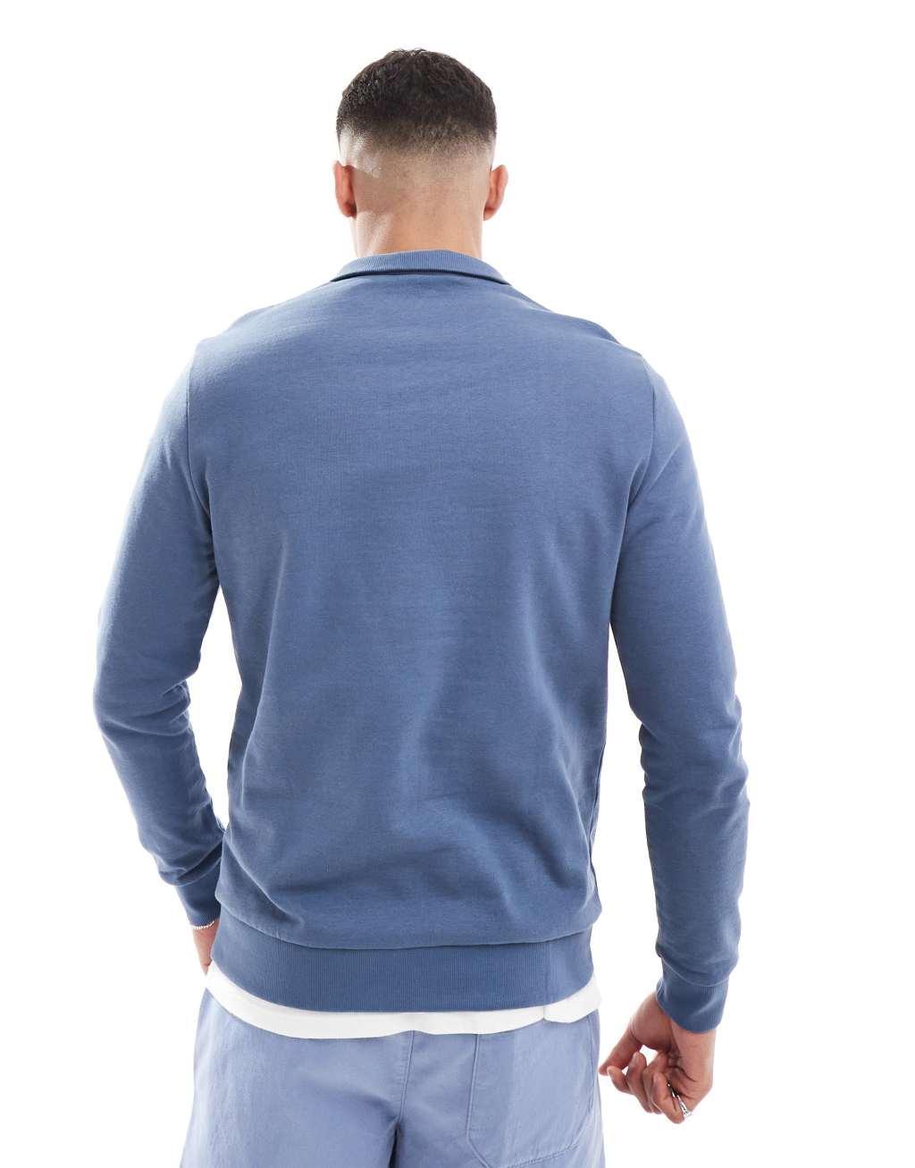 ASOS DESIGN essential sweatshirt with half zip in blue Product Image