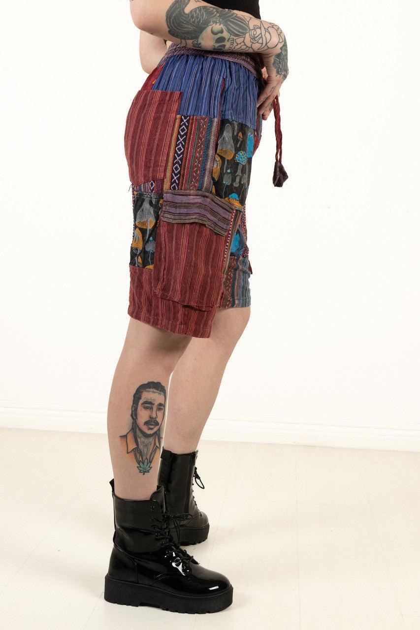 Indigo Mushroom Patchwork Cargo Shorts Product Image
