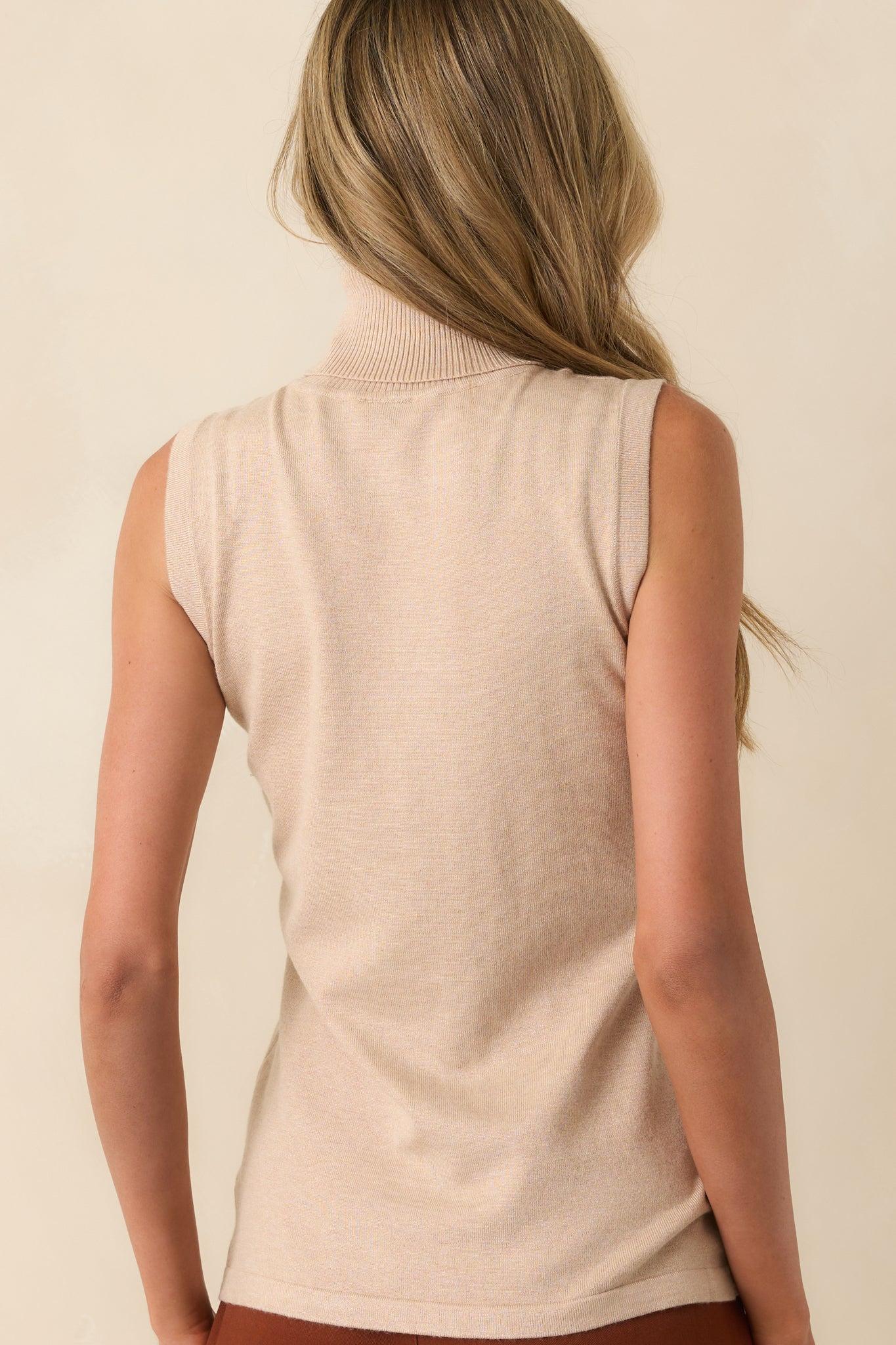 Peaceful Feelings Oatmeal Beige Sleeveless Turtleneck Sweater Product Image