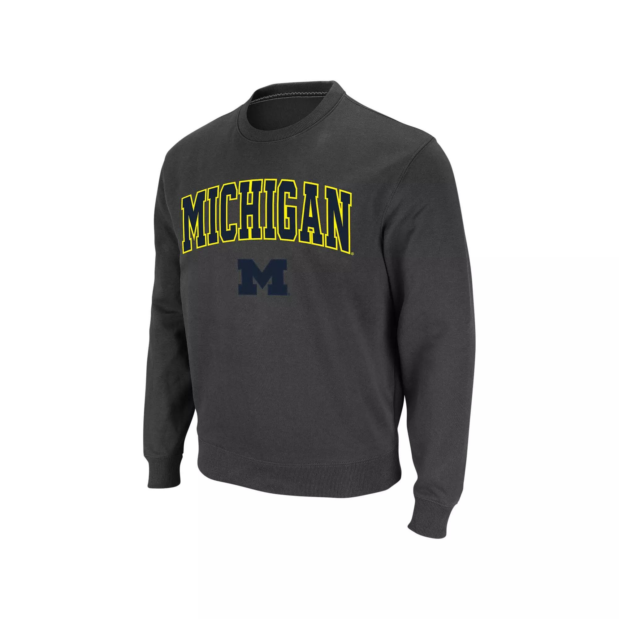 Men's Colosseum Charcoal Michigan Wolverines Arch & Logo Crew Neck Sweatshirt, Size: Small Product Image