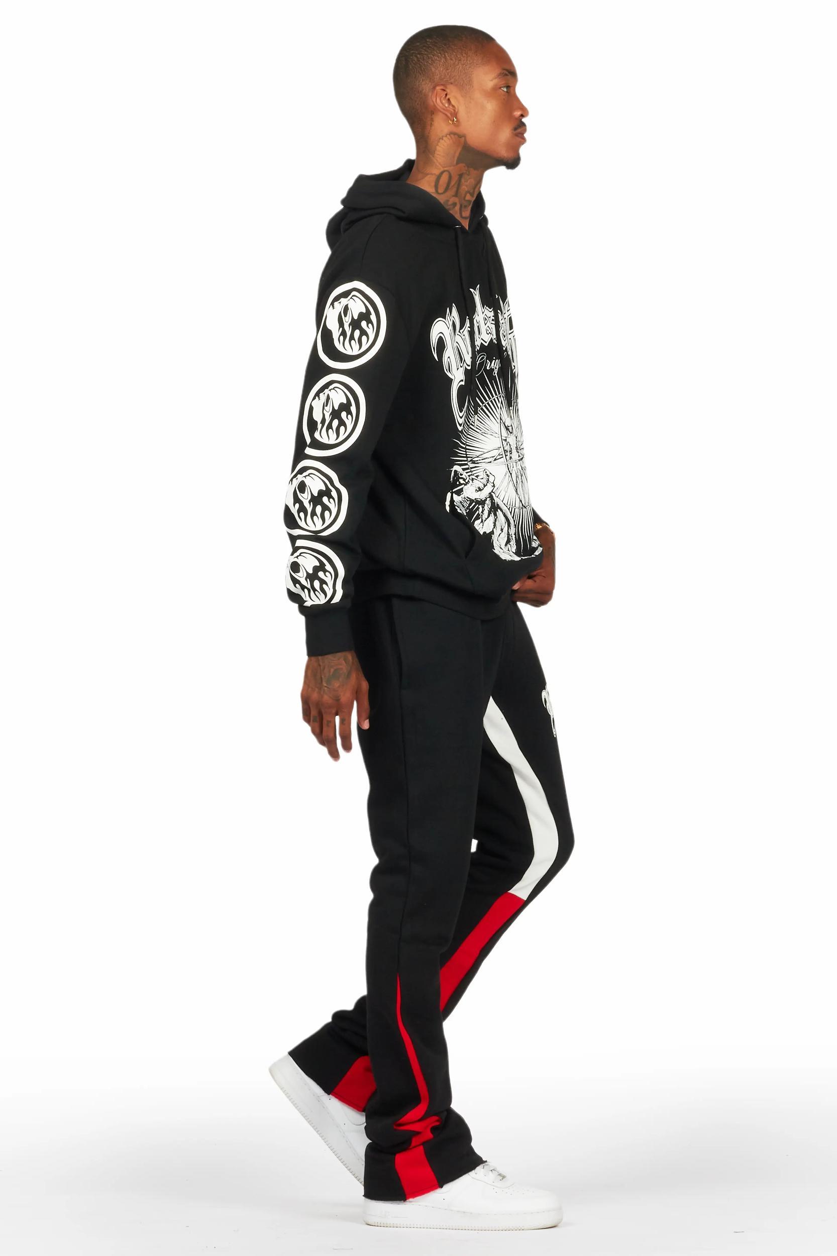 Yarden Black/Red Graphic Hoodie/Stacked Flare Pant Track Set Male Product Image
