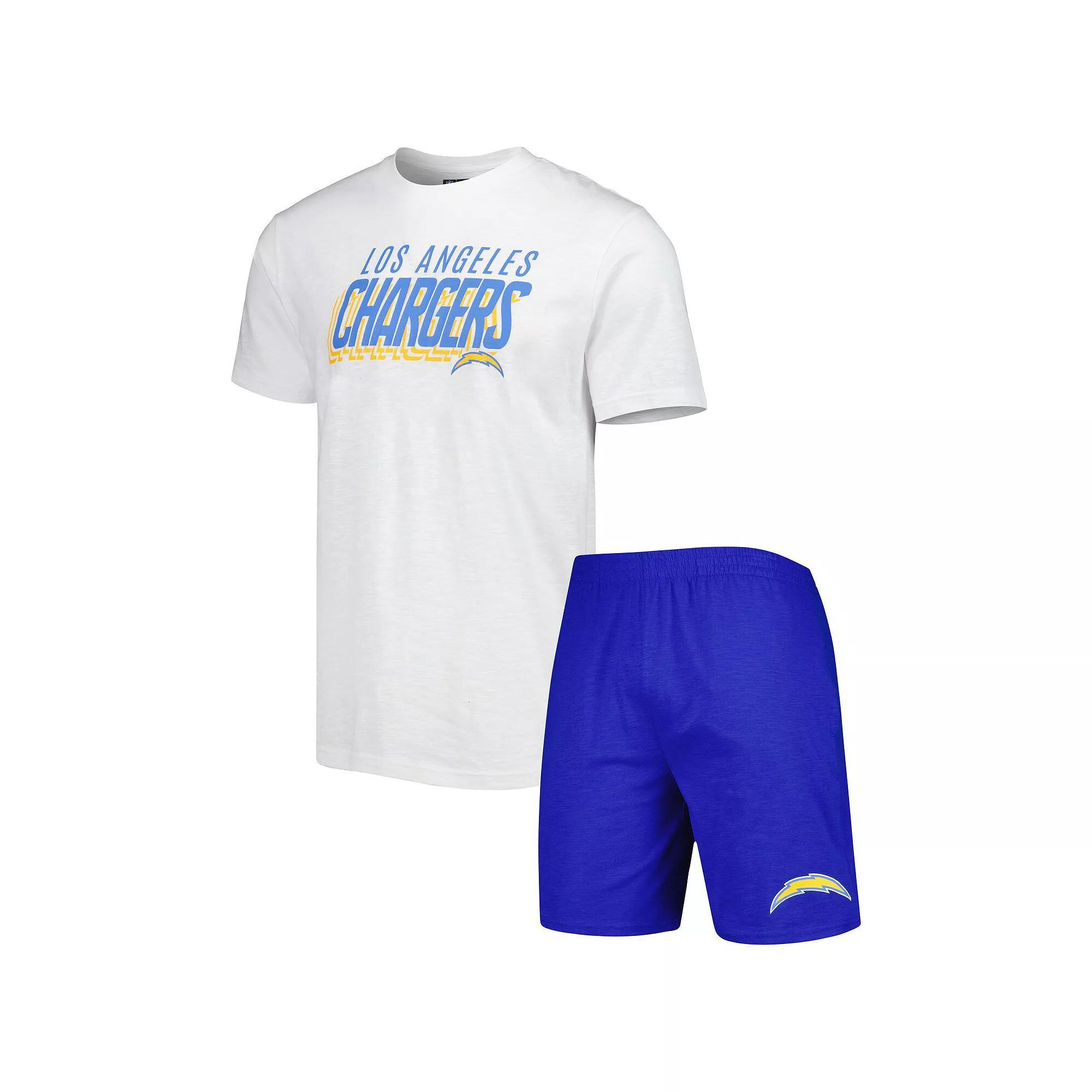 Men's Concepts Sport Royal/White Los Angeles Chargers Downfield T-Shirt & Shorts Sleep Set, Size: 2XL, Blue Product Image