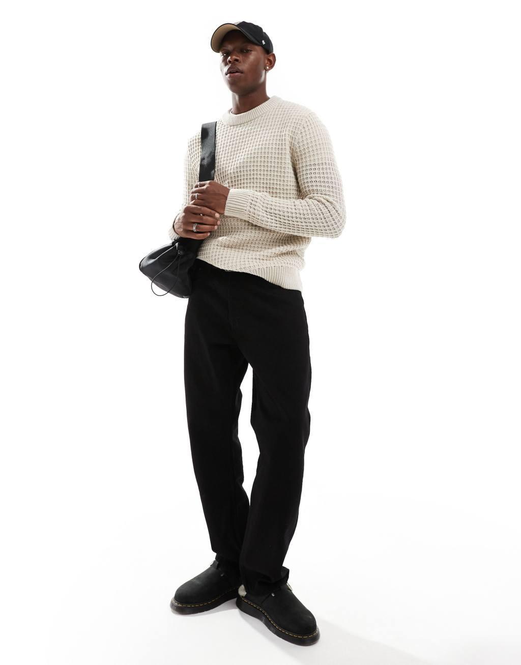 JJ Rebel chunky textured crew neck sweater in beige  Product Image