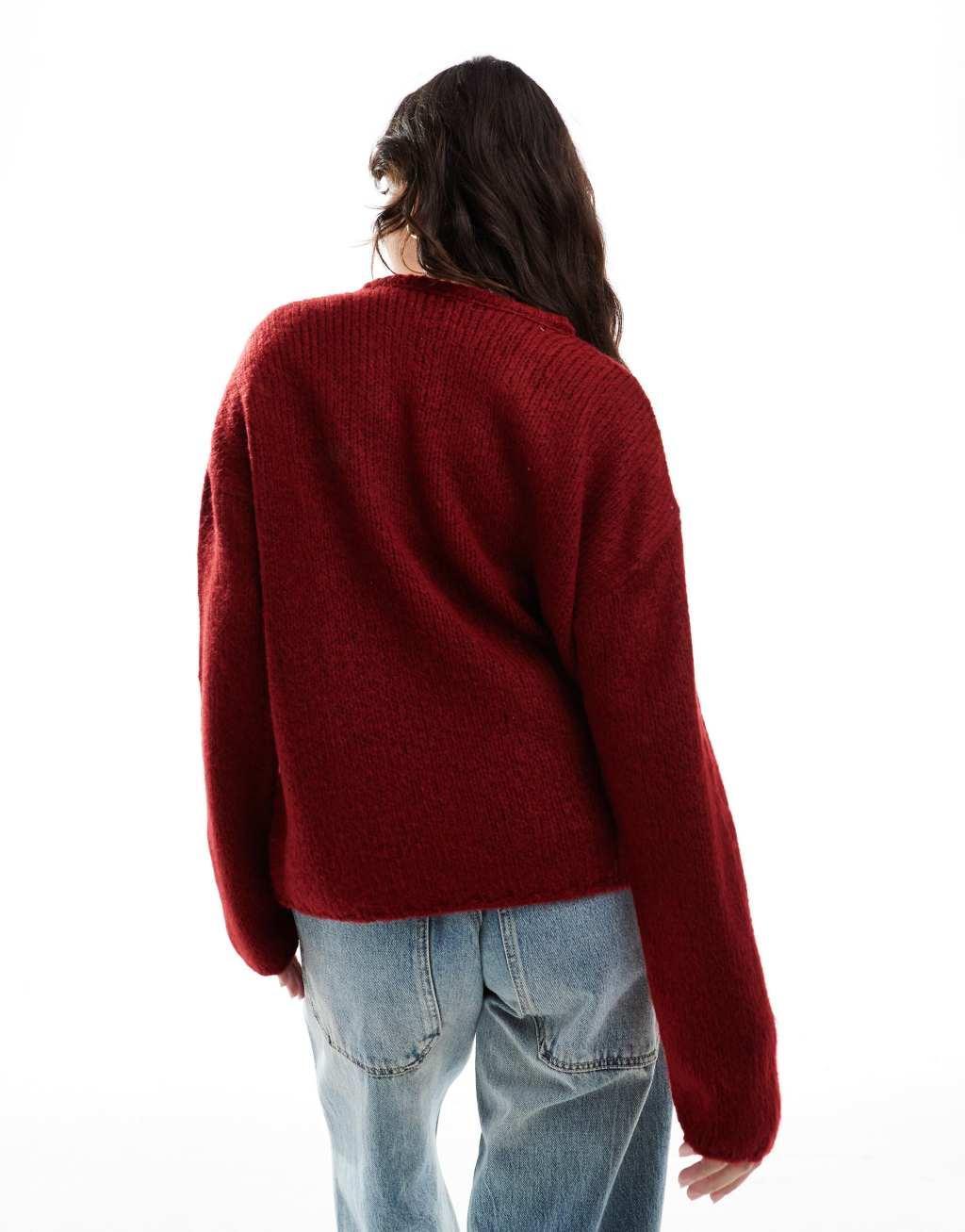 ASOS DESIGN knit v neck sweater in burgundy Product Image
