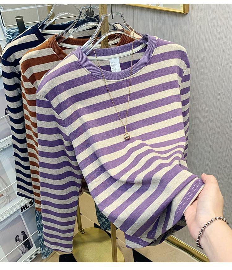 Long Sleeve Crew Neck Striped Tee Product Image