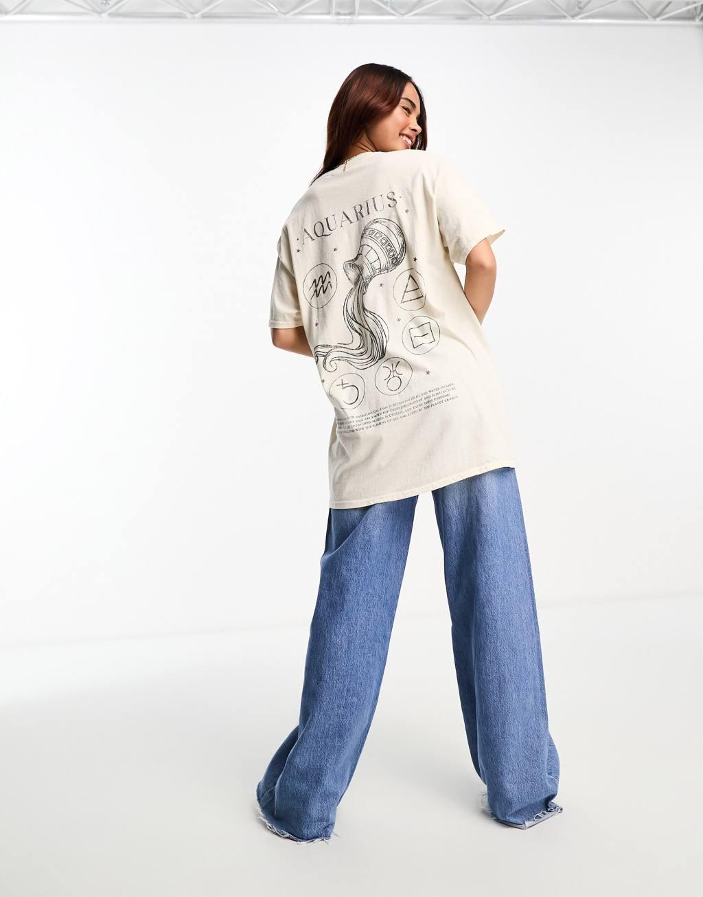 Miss Selfridge horoscope Aquarius oversized T-shirt Product Image