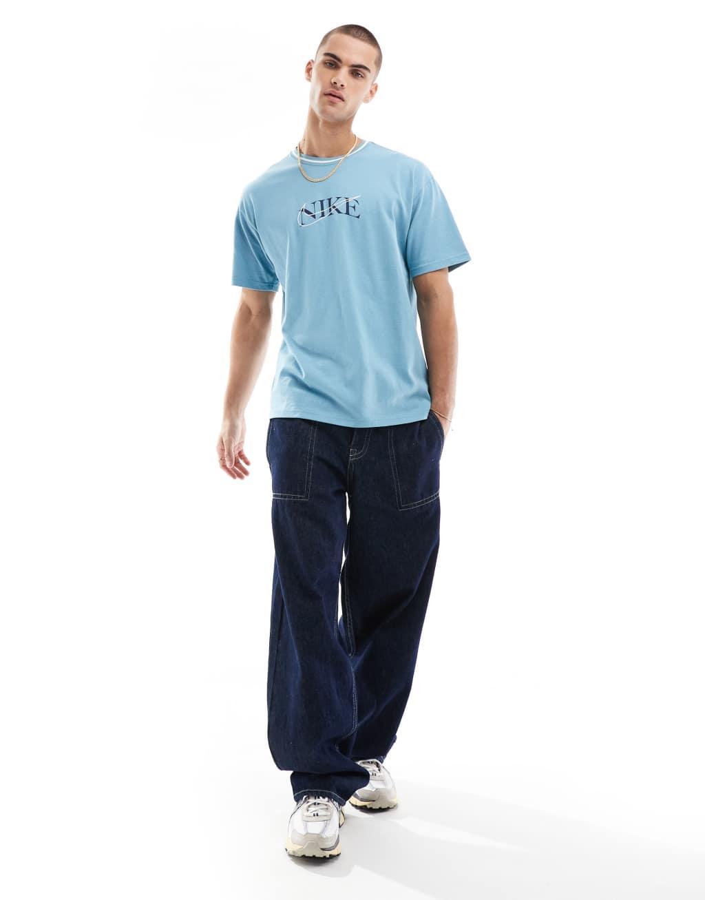 Nike Swoosh overlay logo t-shirt in blue Product Image