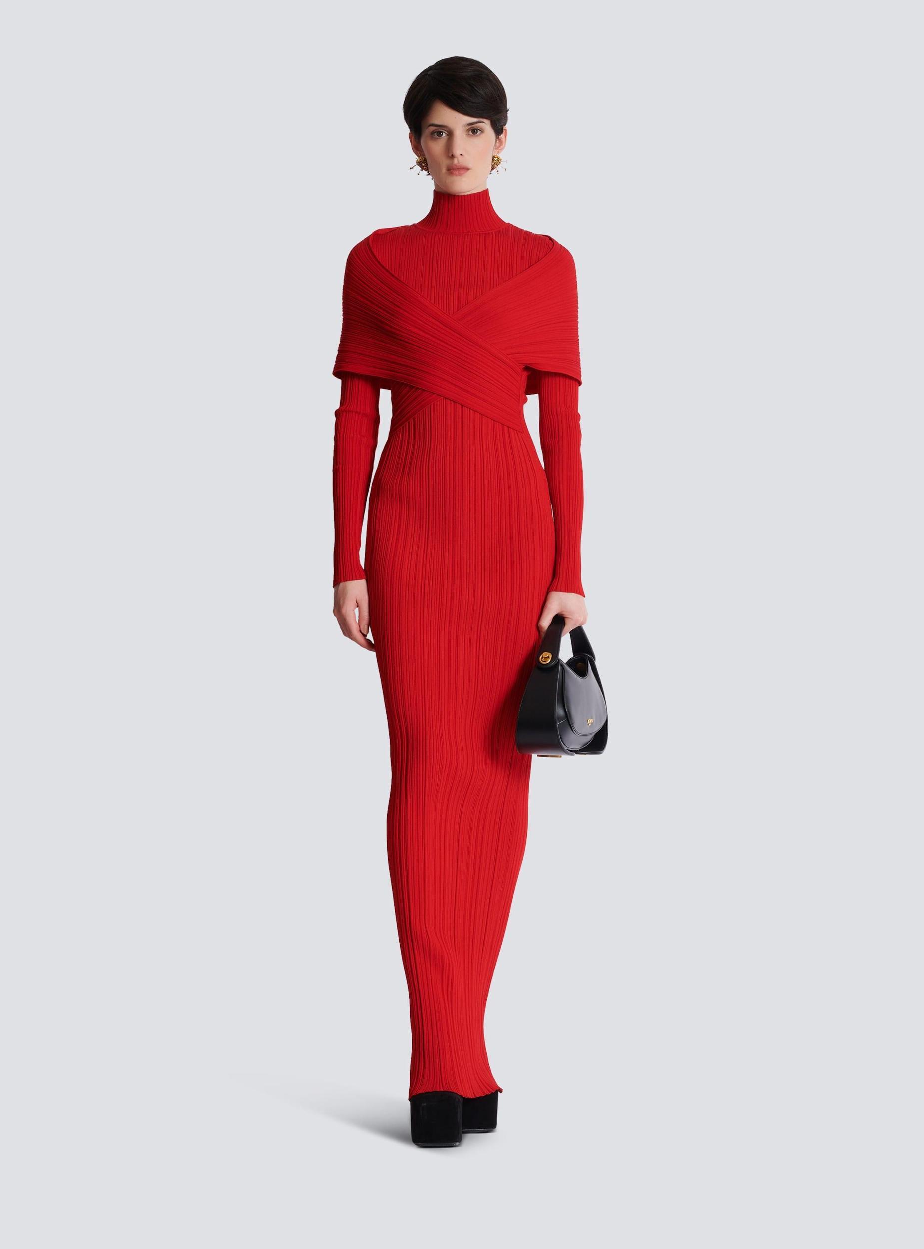 Long pleated knit dress Product Image