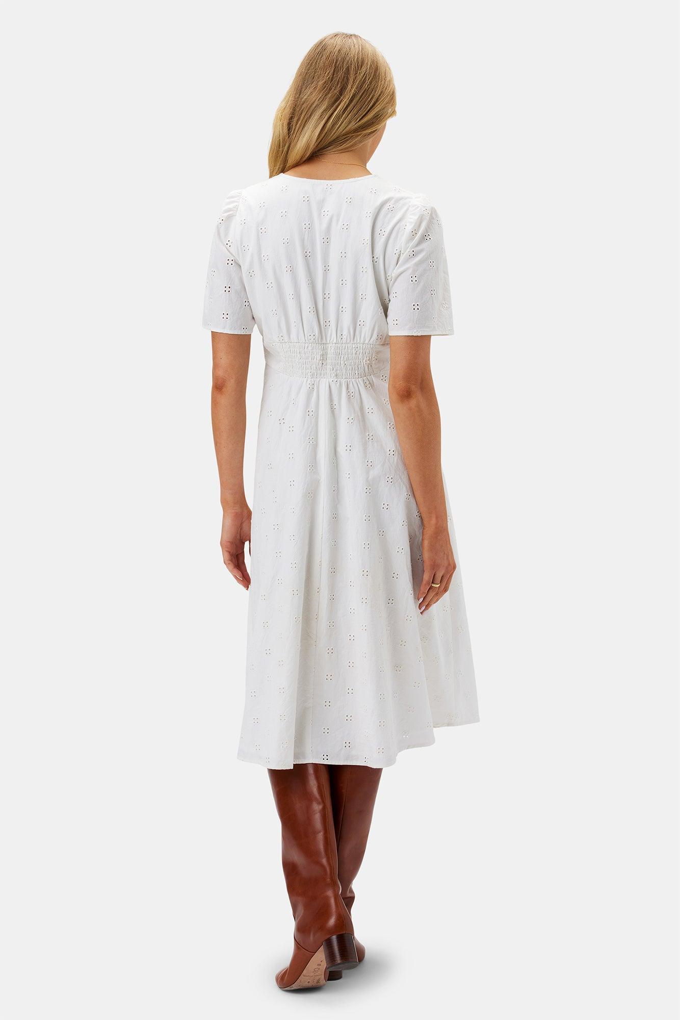 Violette Organic Cotton Eyelet Dress - White Product Image