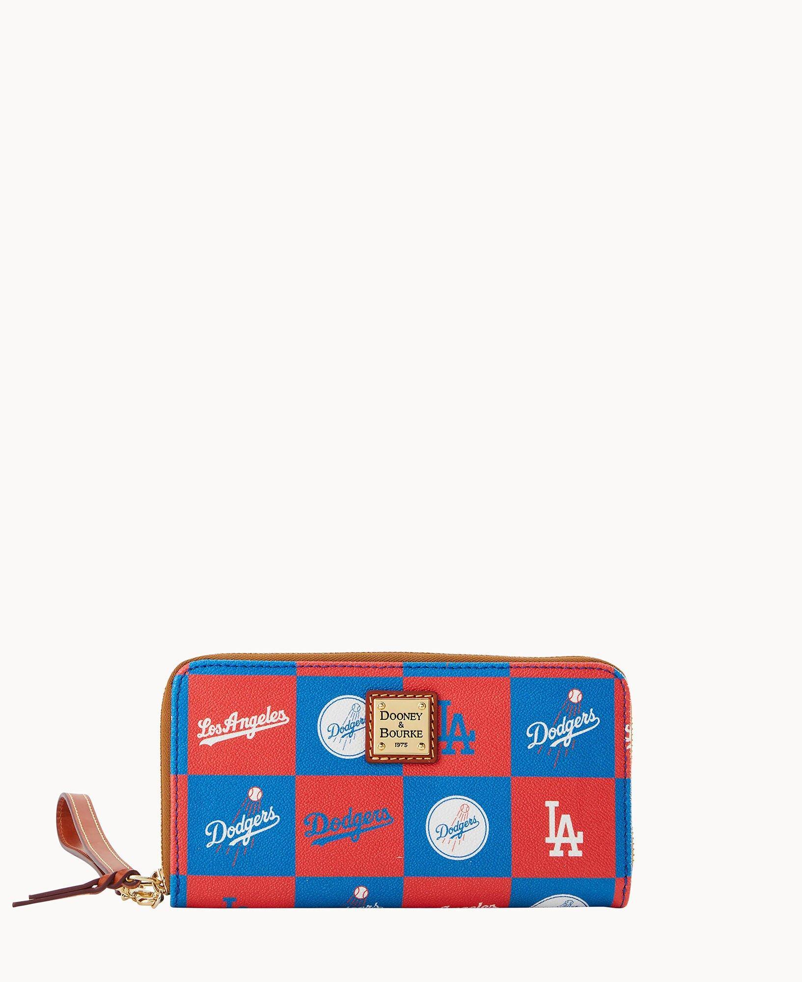 Dooney & Bourke Womens MLB Dodgers Large Zip Around Coated Cotton Wristlet in Blue Product Image