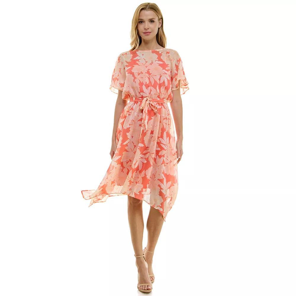 Women's Luxology Short Sleeve Hanky Hem Midi Dress, Size: Medium, Pink Melon Cream Product Image