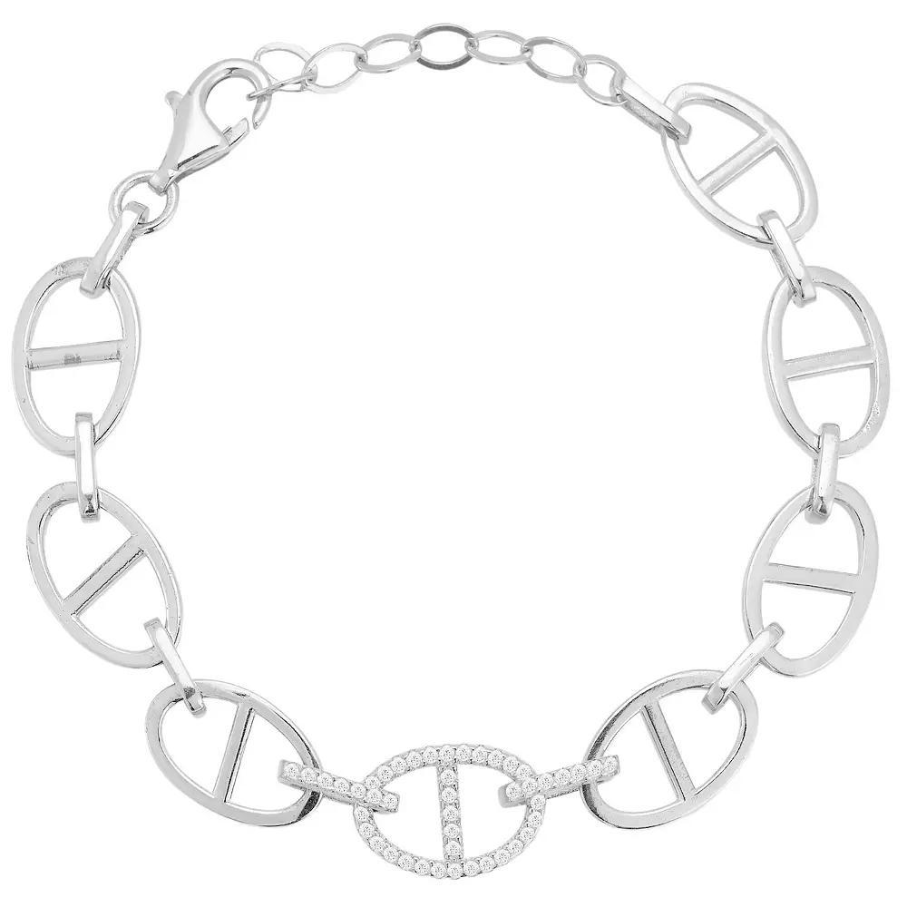Sunkissed Sterling Cubic Zirconia Mariner Link Bracelet, Women's, Size: 7", Silver Tone Product Image