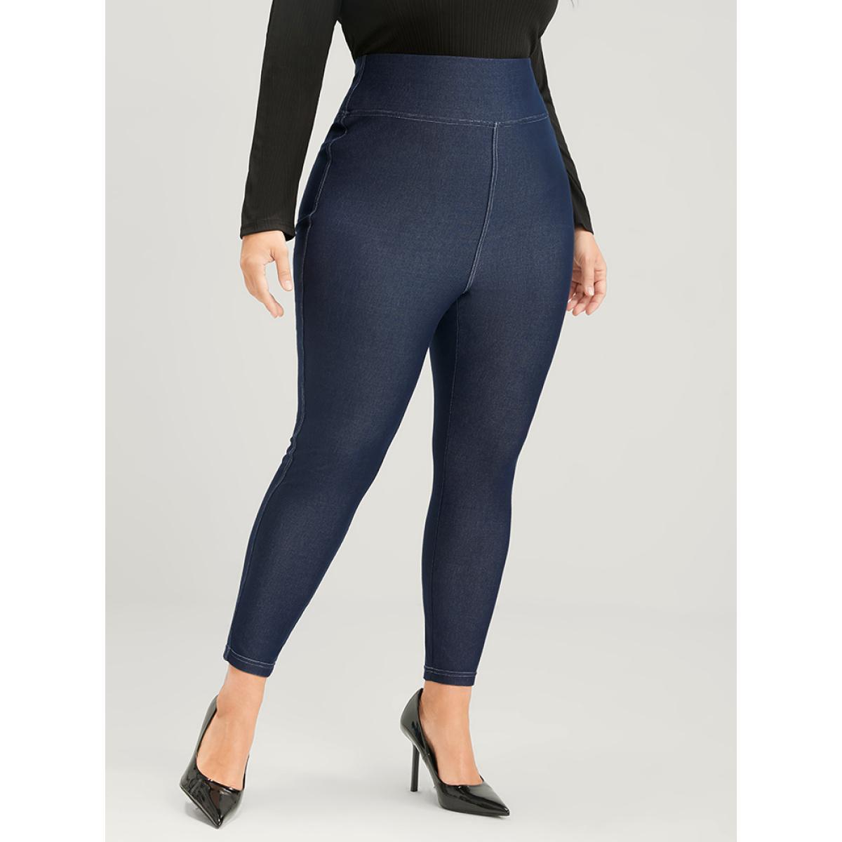 Plus Size Solid Stitch Detail Wideband Waist Leggings Women Midnight Casual High stretch Skinny Mid Rise Dailywear Leggings BloomChic 22-24/3X Product Image
