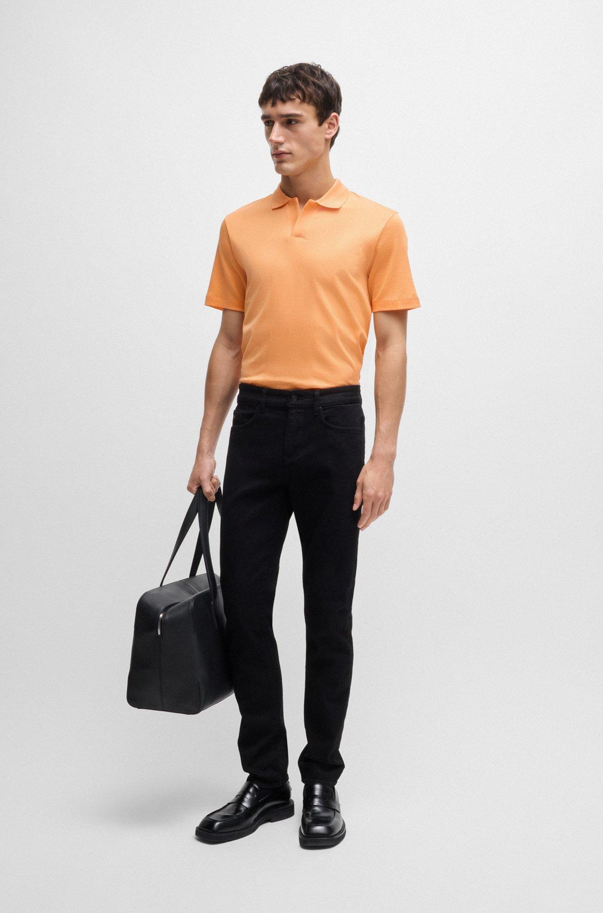 Johnny-collar polo shirt in mixed-structure cotton Product Image