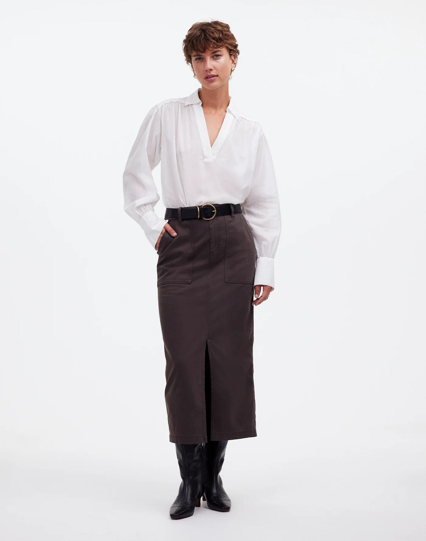 Twill Patch Pocket Midi Skirt Product Image