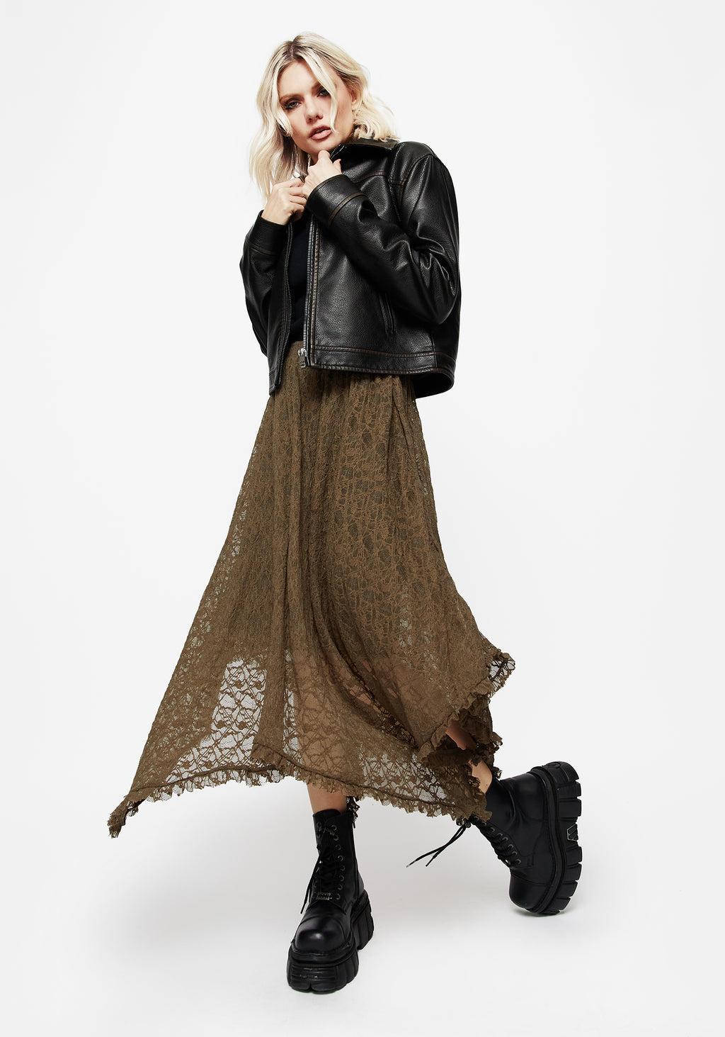 Myrtle Floral Lace Handkerchief Hem Midi Skirt Product Image