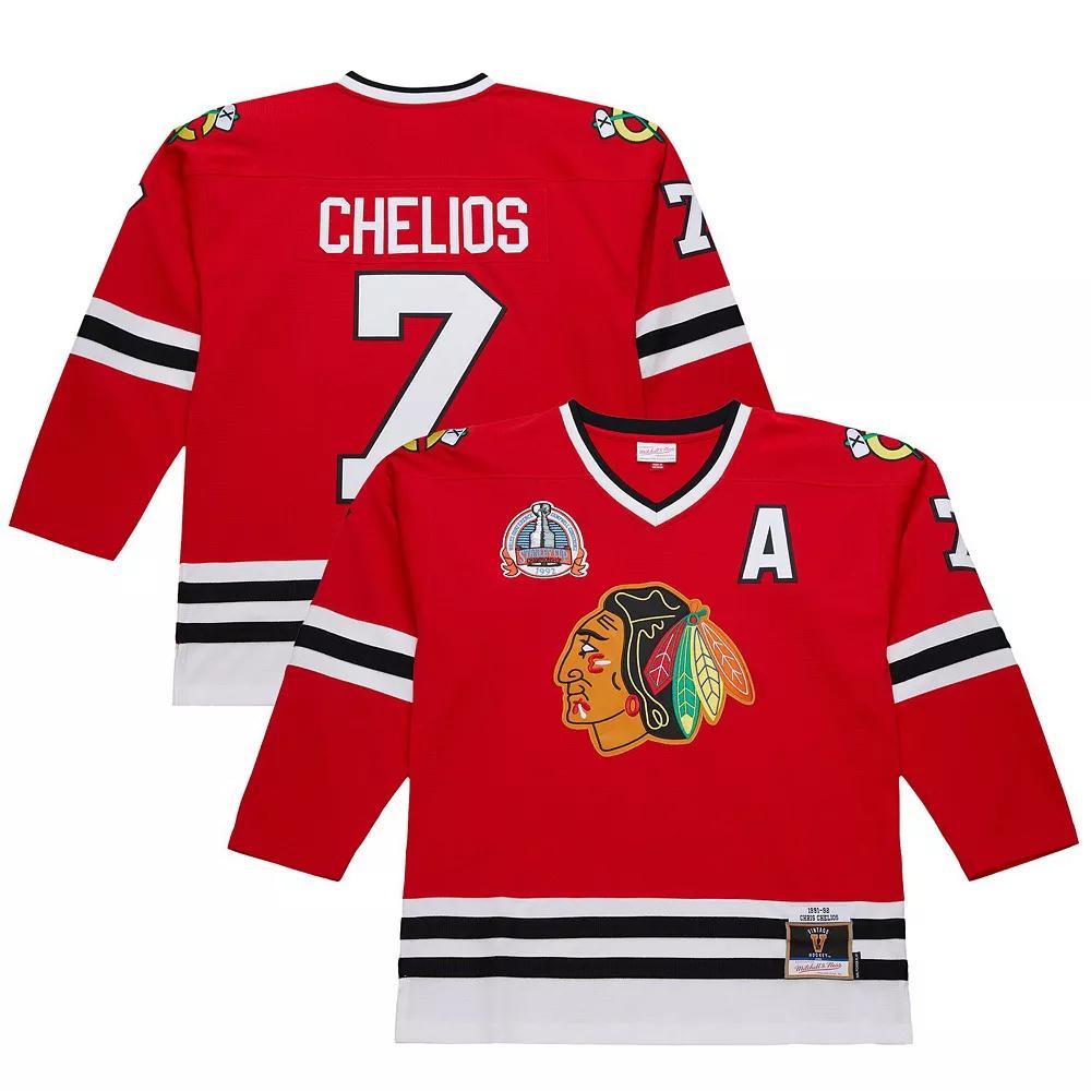 Men's Chris Chelios Red Chicago Blackhawks 1991-92 Power Play Jersey, Size: XL Product Image