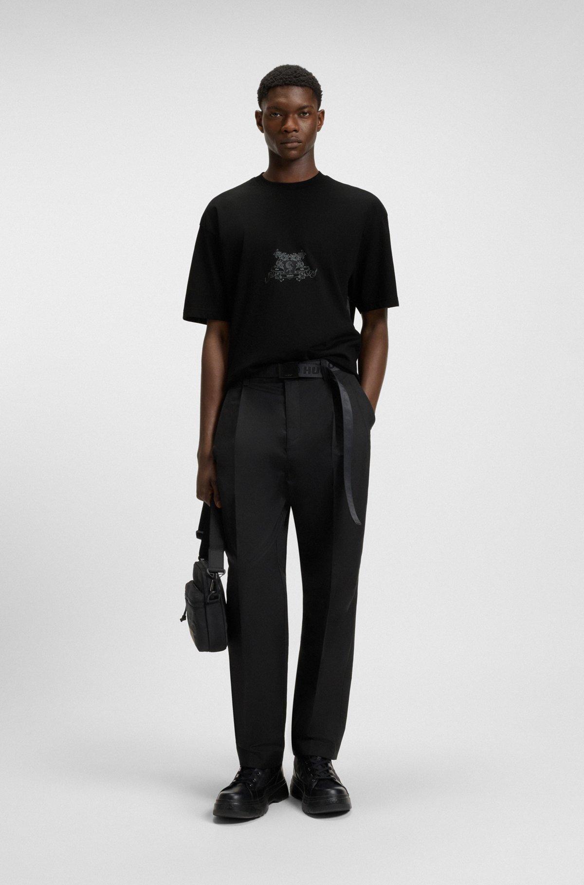 HUGO - Cotton-jersey T-shirt with collection graphic - Black Product Image