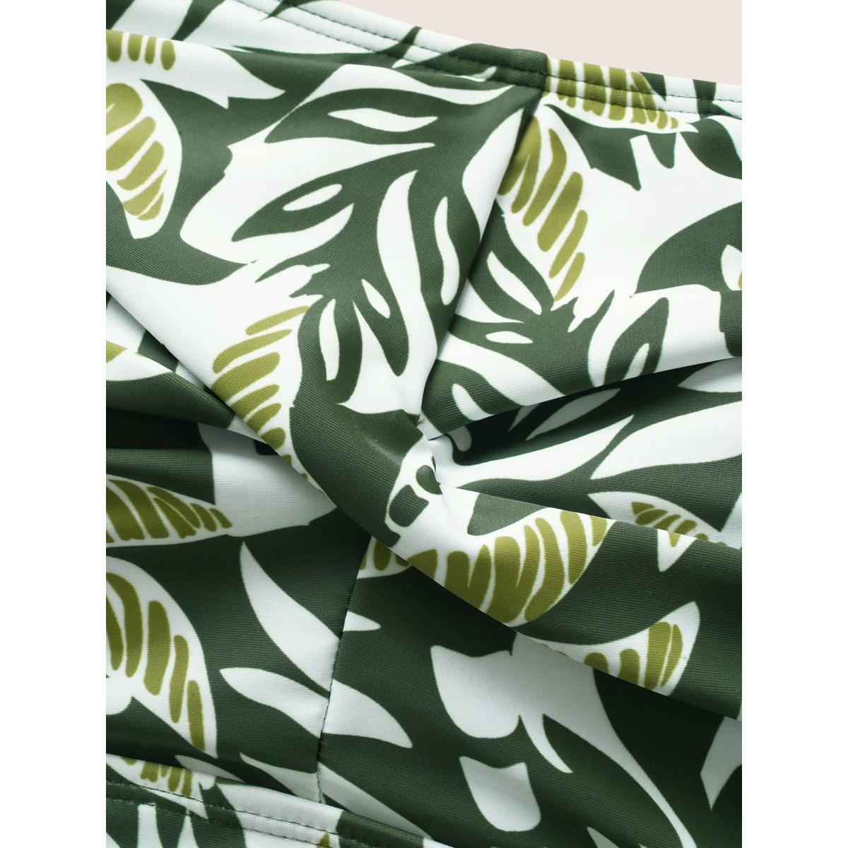 Plus Size Heart Neckline Tropical Print Crossover One Piece Swimsuit Women's Swimwear ArmyGreen Beach Twist Curve Bathing Suits High stretch One Pieces BloomChic 22-24/3X Product Image