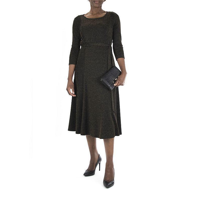 Women's Nina Leonard Sylvia Lurex Metallic Midi Dress, Size: Medium, Black Silver Product Image