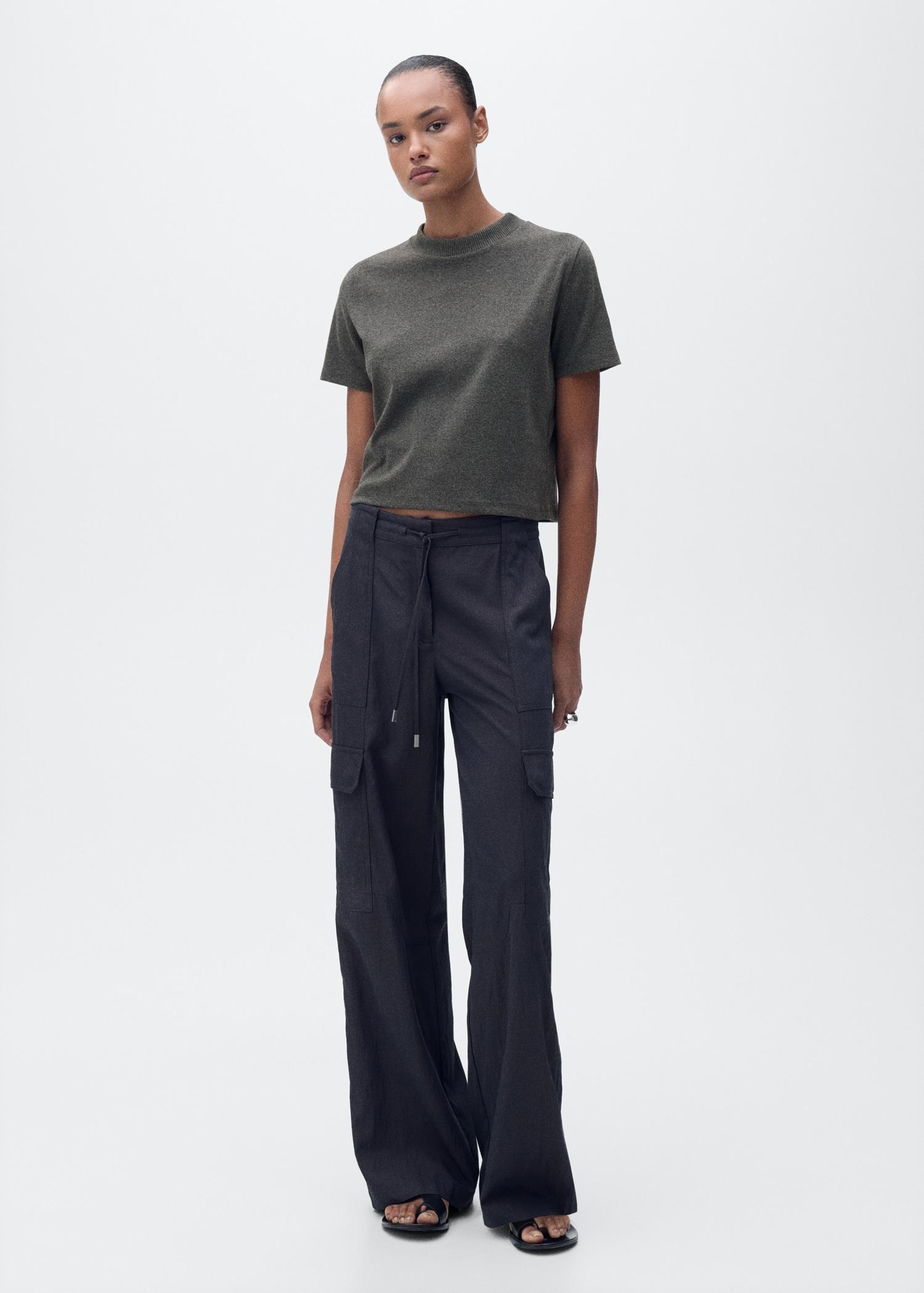 Short-sleeved cotton-blend t-shirt - Women | MANGO USA Product Image