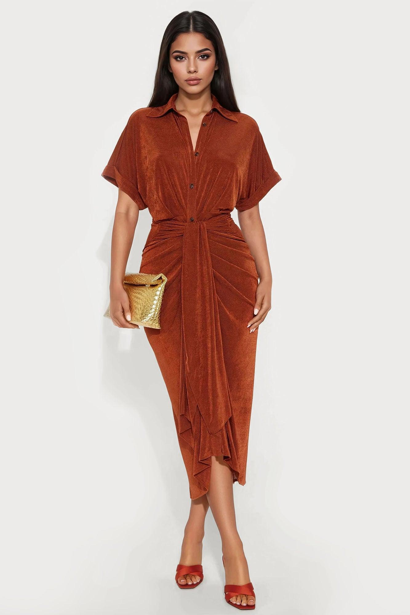 City Mood Slinky Midi Dress - Chocolate Product Image