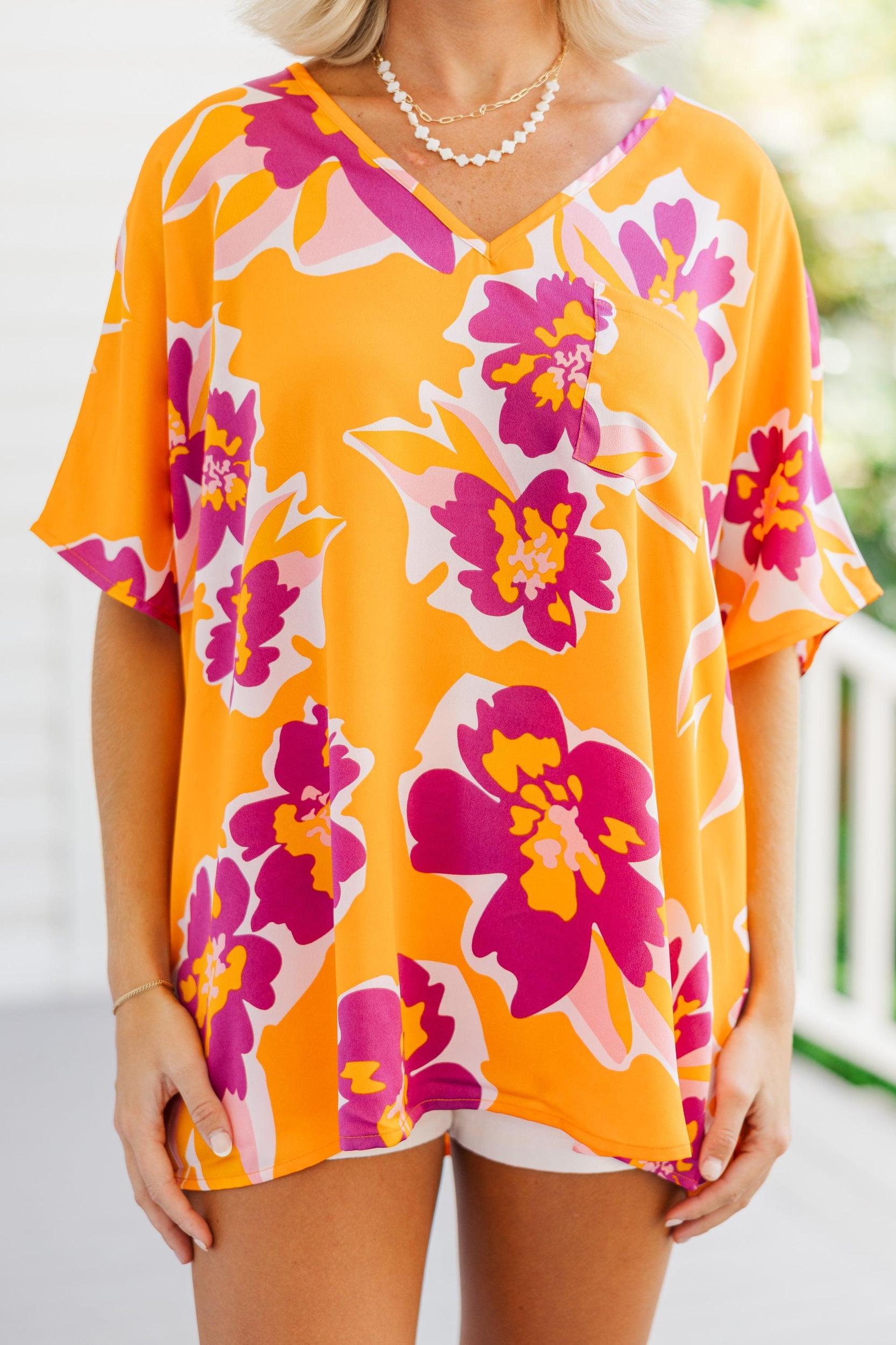 Sunny Days Orange Floral Top Female Product Image