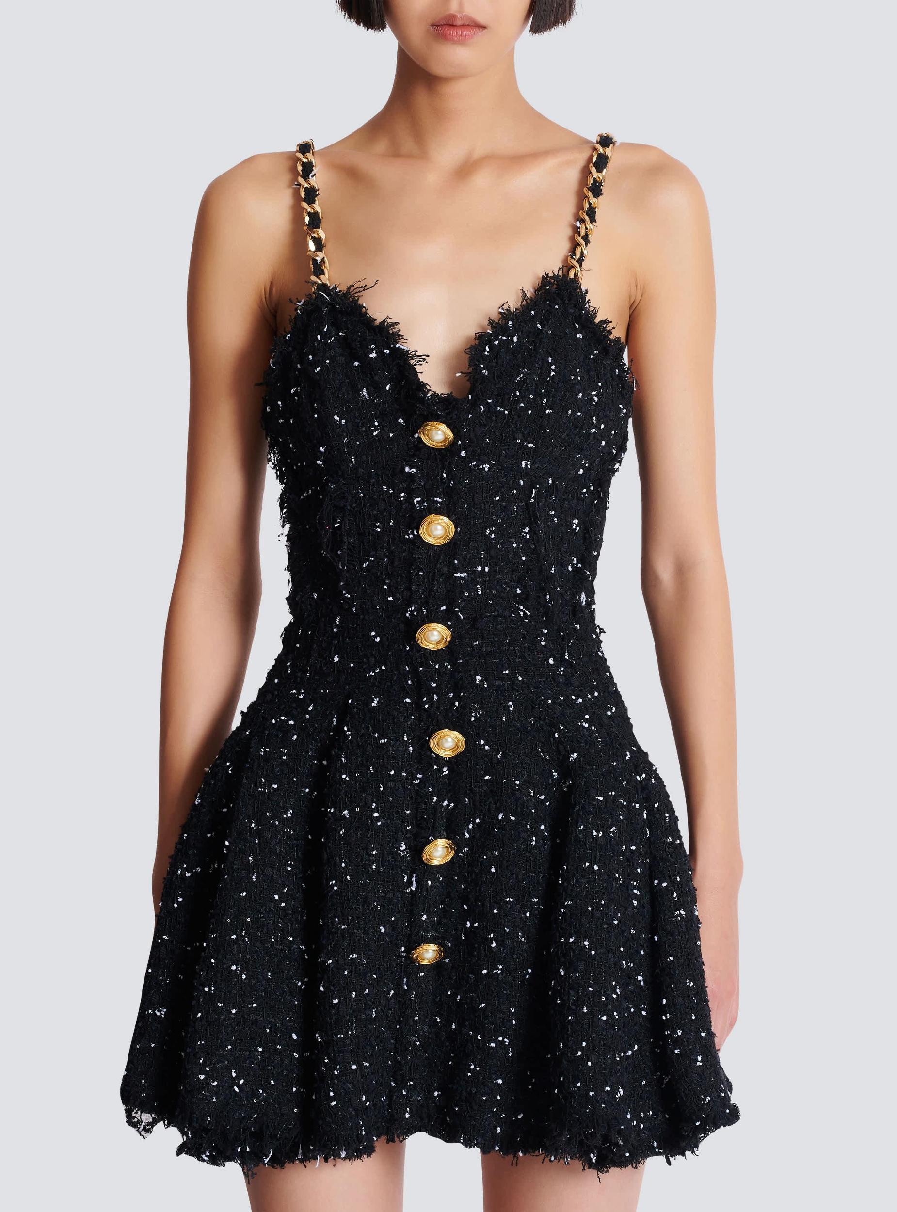 Strappy polka-dot tweed dress Product Image