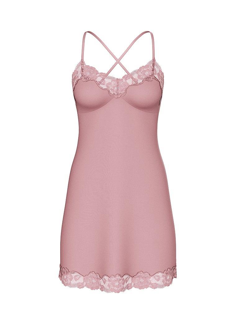 Ribbed Modal & Lace Cross-Back Slip Dress Product Image