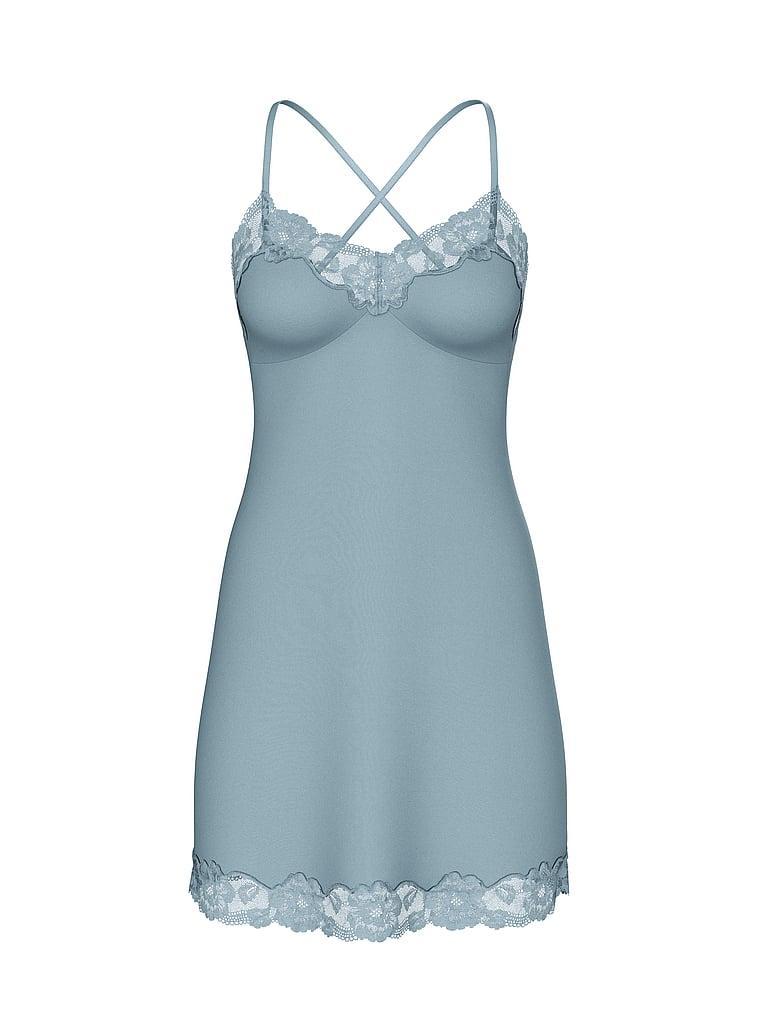 Ribbed Modal & Lace Cross-Back Slip Dress Product Image