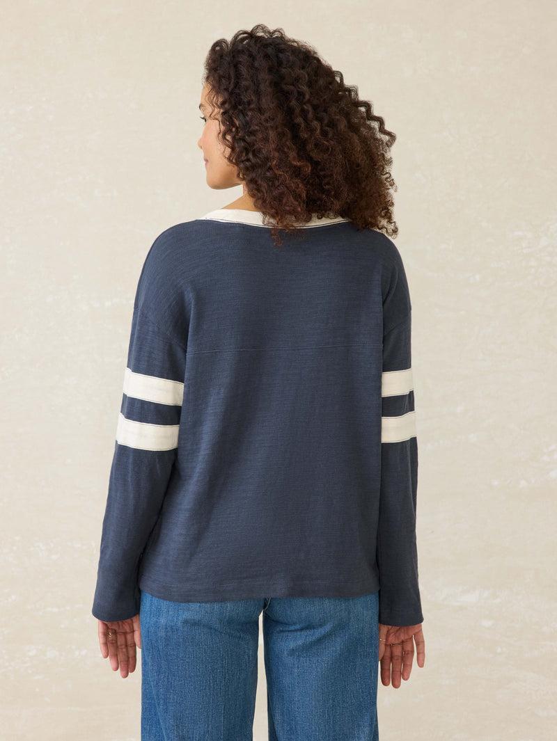 Sunwashed Slub Varsity V-Neck - Blue Nights Product Image