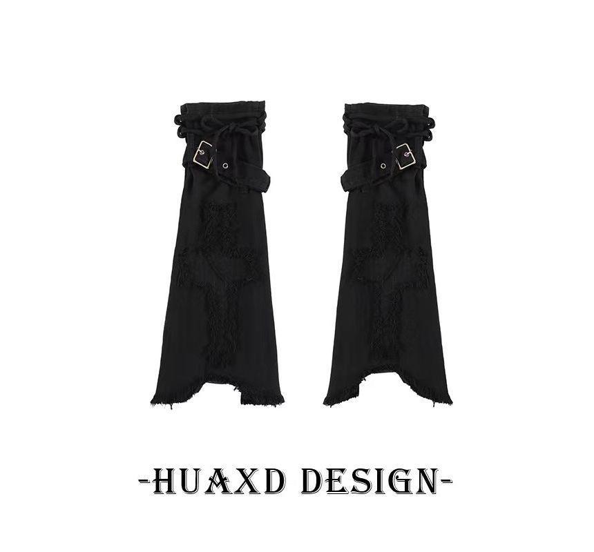 High Waist Plain Mini Pleated Skirt / Leg Warmers / Set Product Image