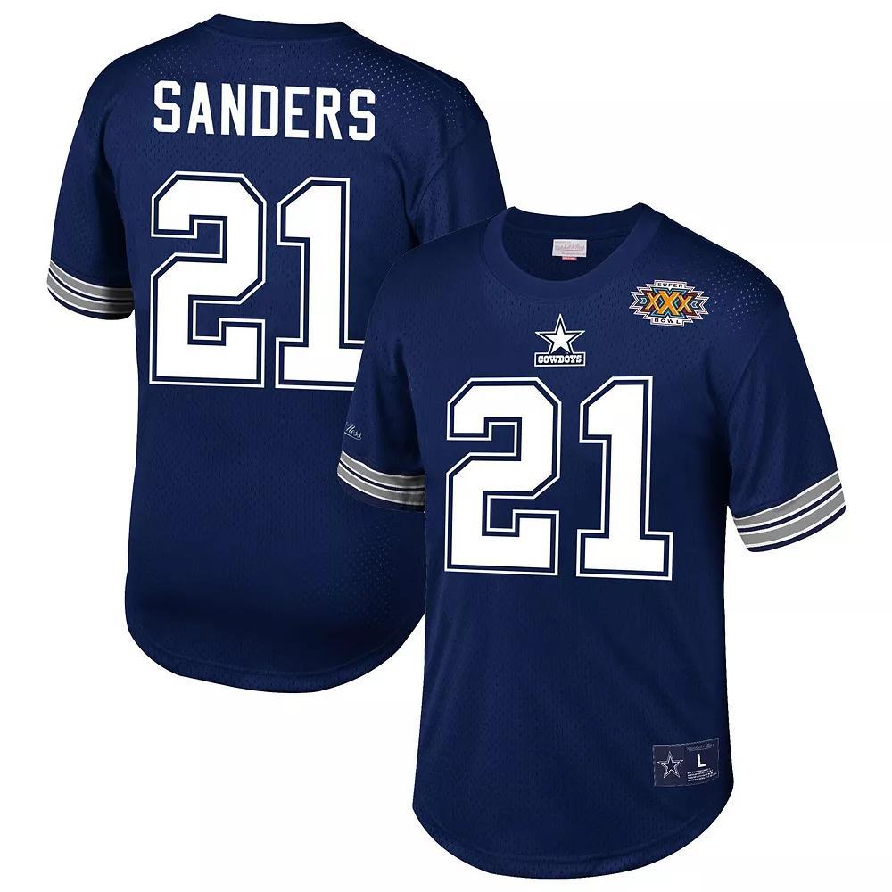 Men's Mitchell & Ness Deion Sanders Navy Dallas Cowboys Retired Player Name & Number Mesh Top, Size: Small, Blue Product Image