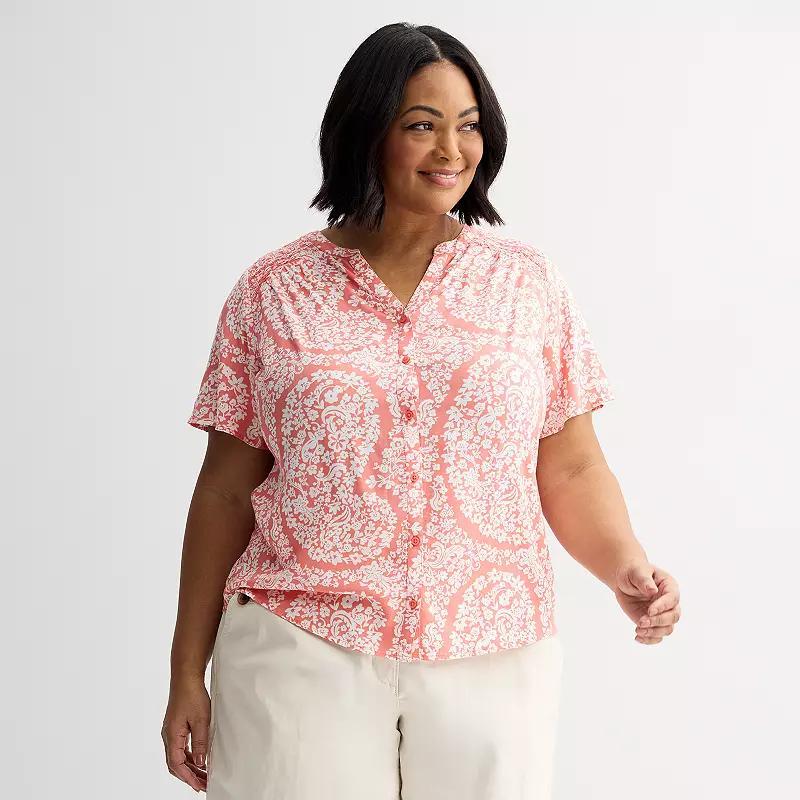 Plus Size Croft & Barrow® Short Sleeve Femme Blouse, Women's, Size: 3XL, Navy Pink Floral Product Image