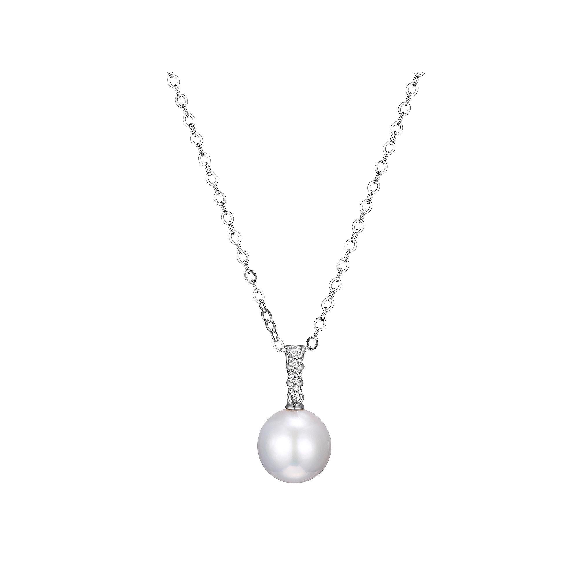 Maralux Sterling Silver Freshwater Cultured Pearl & Diamond Accent Drop Pendant Necklace, Women's, Size: 18-20" ADJ Product Image