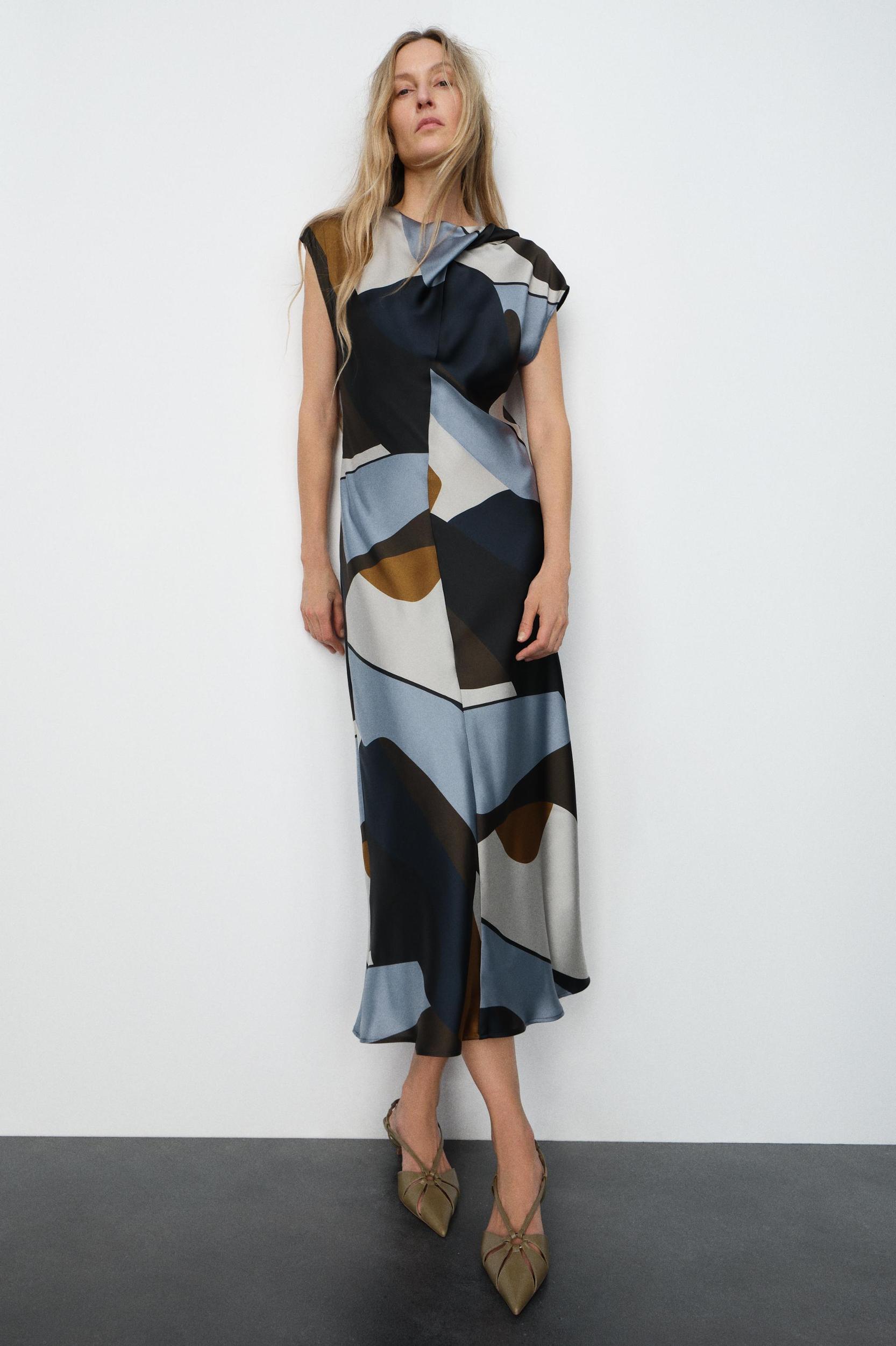 SATIN PRINTED MIDI DRESS Product Image