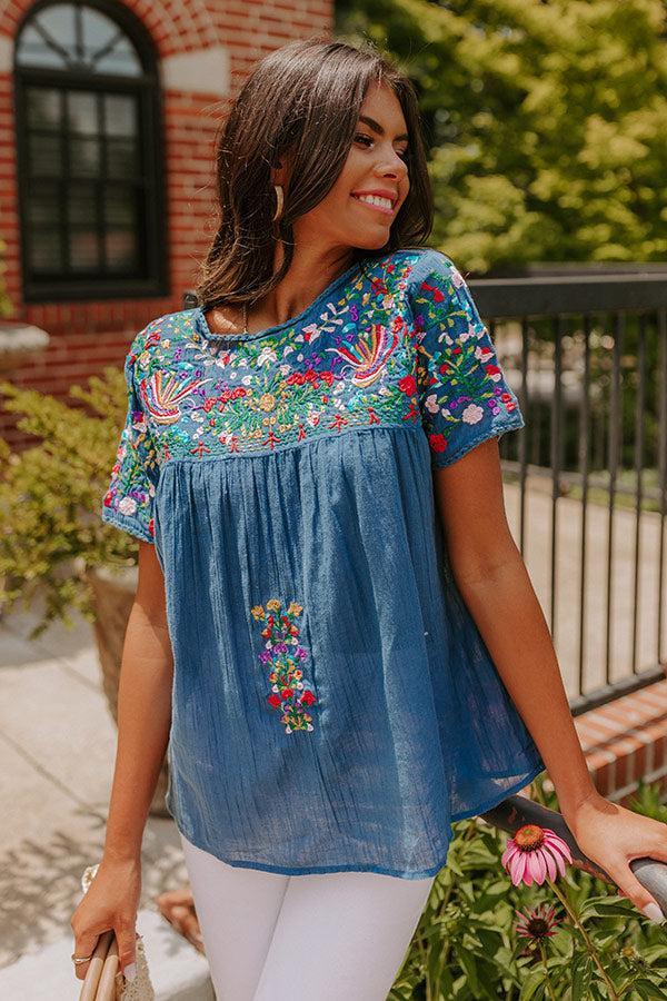 SanFran Sunshine Embroidered Top In Ocean Blue Product Image
