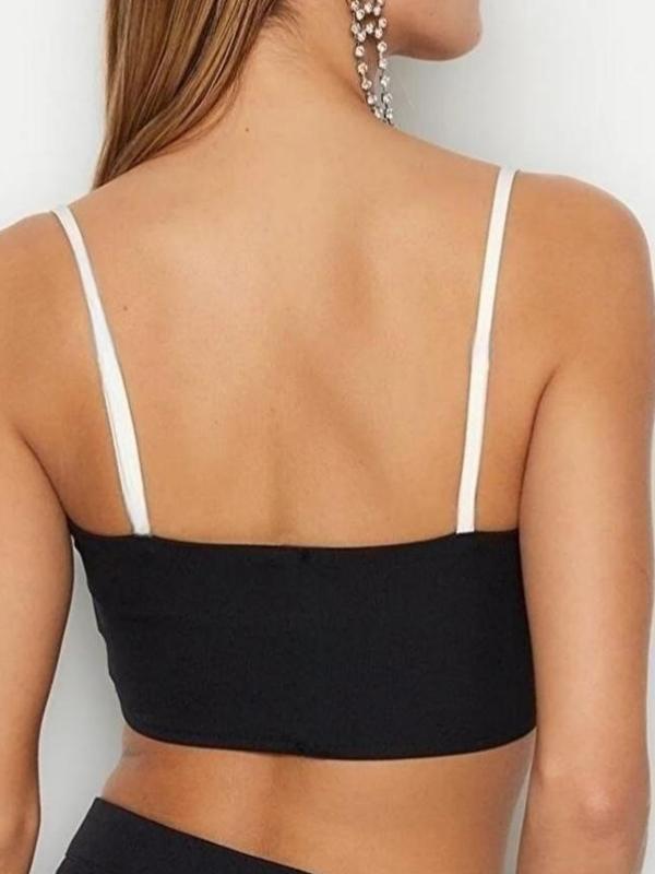 Sporty Contrast Color Splice Cropped Cami Top Product Image