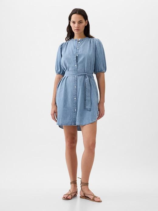 Puff-Sleeve Denim Mini Dress Product Image