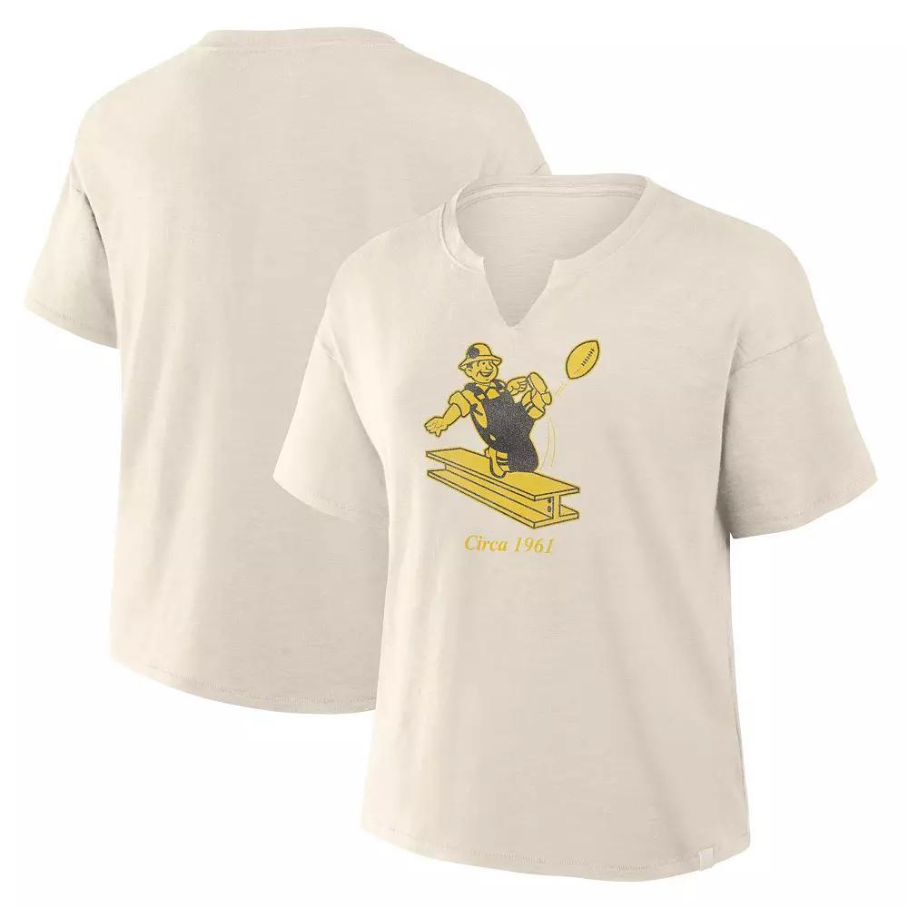 Women's Fanatics Cream Pittsburgh Steelers Slub V-Neck T-Shirt, Size: XL, Beige Product Image