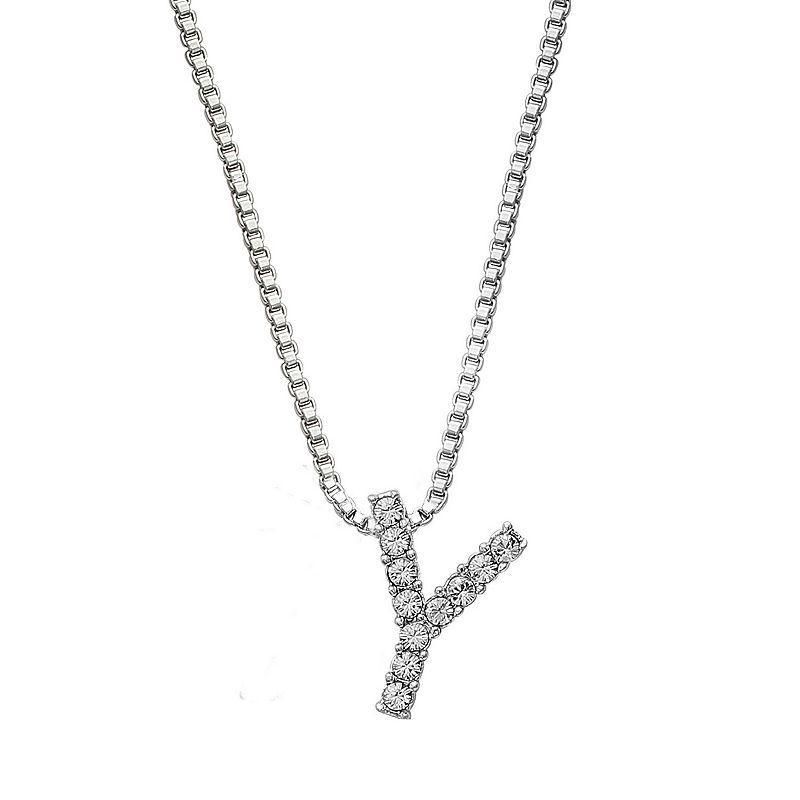 Brilliance Silver Plated Crystal Initial Pendant, Women's, Size: 18", Silver Tone G Product Image