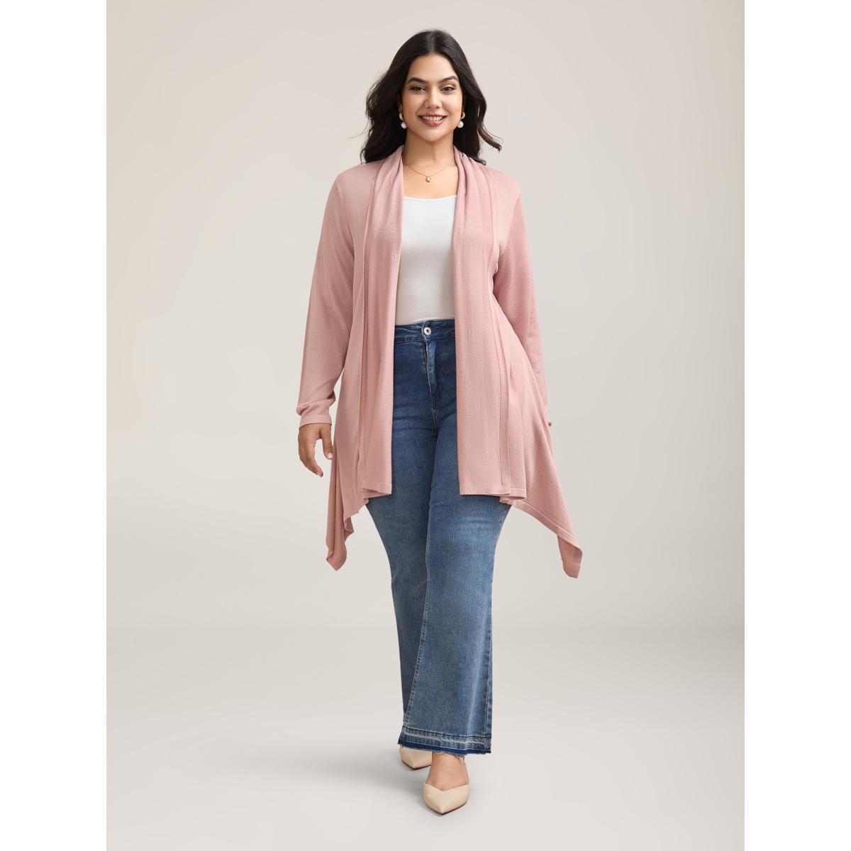 Plus Size Hi-Low Hem Open-Front Knit Cardigan Crepe Women Casual Loose Long Sleeve Everyday Cardigans BloomChic 18-20/2X Product Image