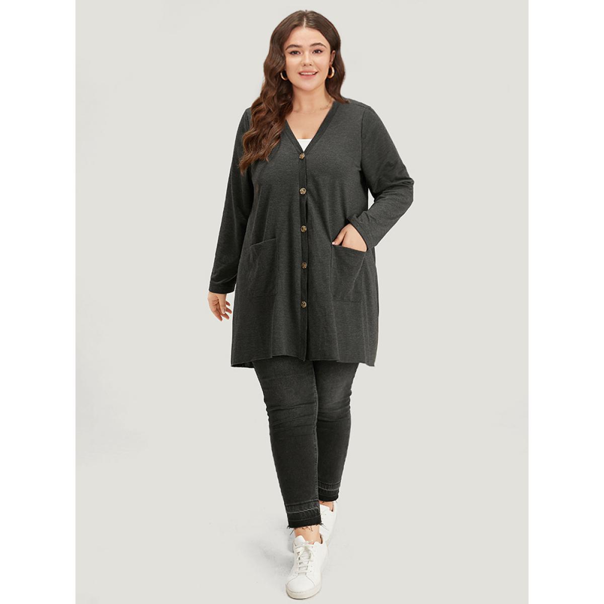 Plus Size Halloween Plain Pocket Asymmetrical Hem Coat Women DimGray Casual Plain Ladies Dailywear Winter Coats BloomChic 22-24/3X Product Image